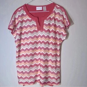 Alfred Dunner tops women's harvest fall orange chevron short sleeve knit size L